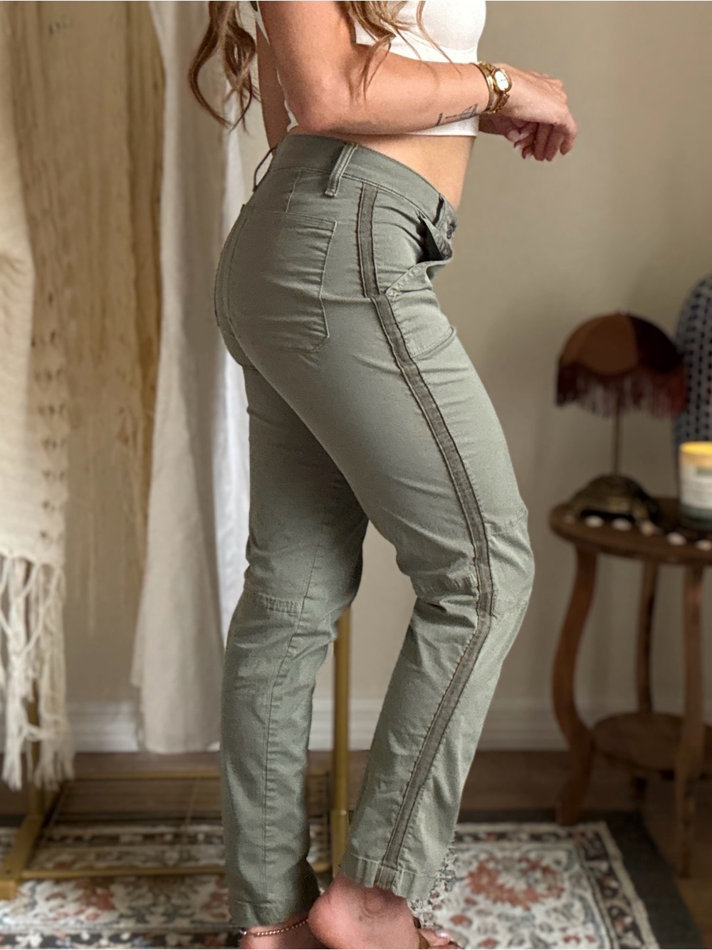 Lucky Brand Olive Side-Stripe Skinny Utility Pants